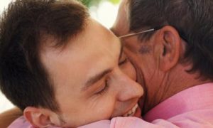 two men hugs expressing gratitude appreciation