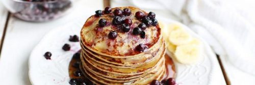 delicious pancake topped with black pearls brown sugar banana pieces