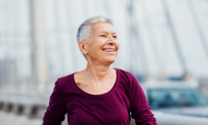 Adult woman with giant smile and healthy lifestyle